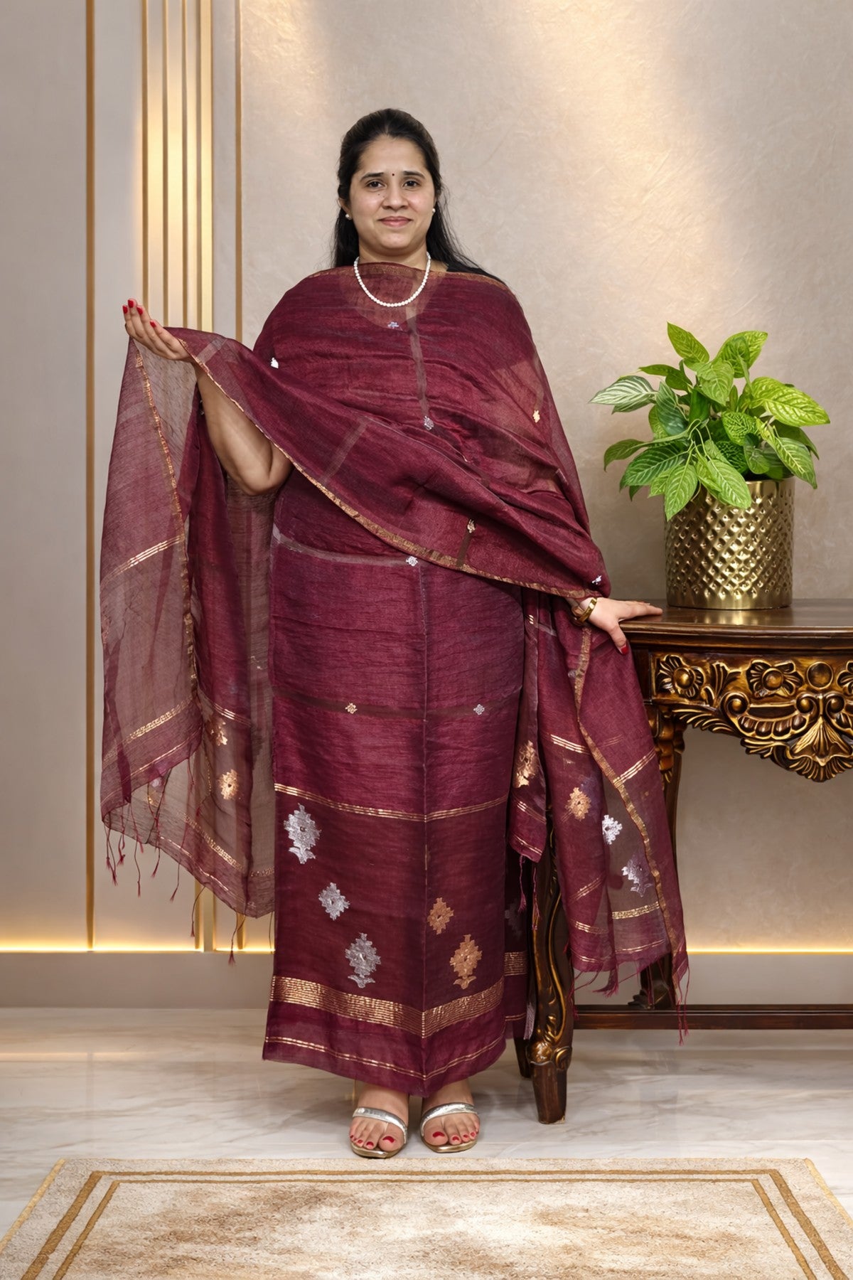 Silk Linen Jamdani Kurta Dupatta