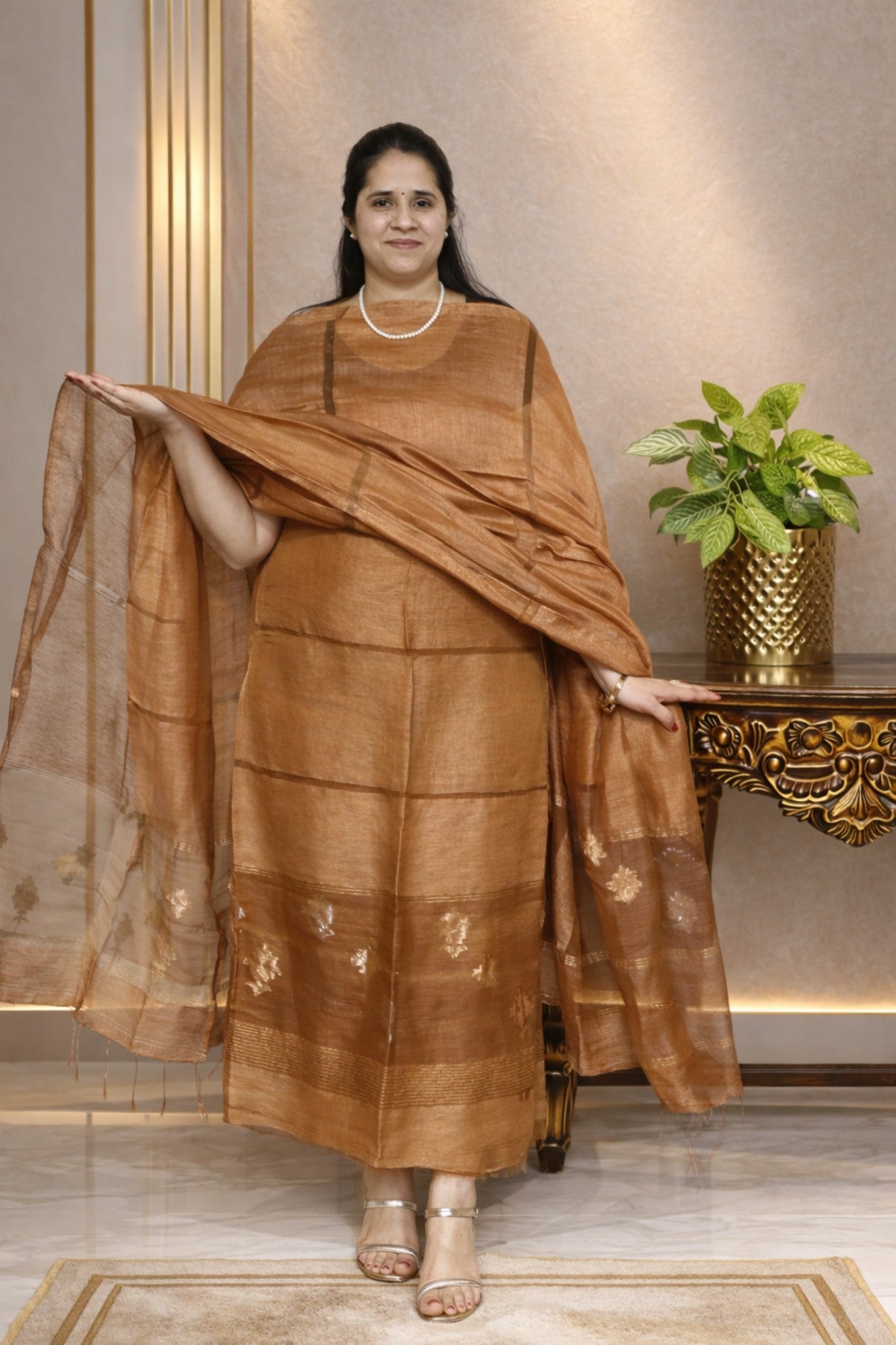 Silk Linen Jamdani Kurta Dupatta