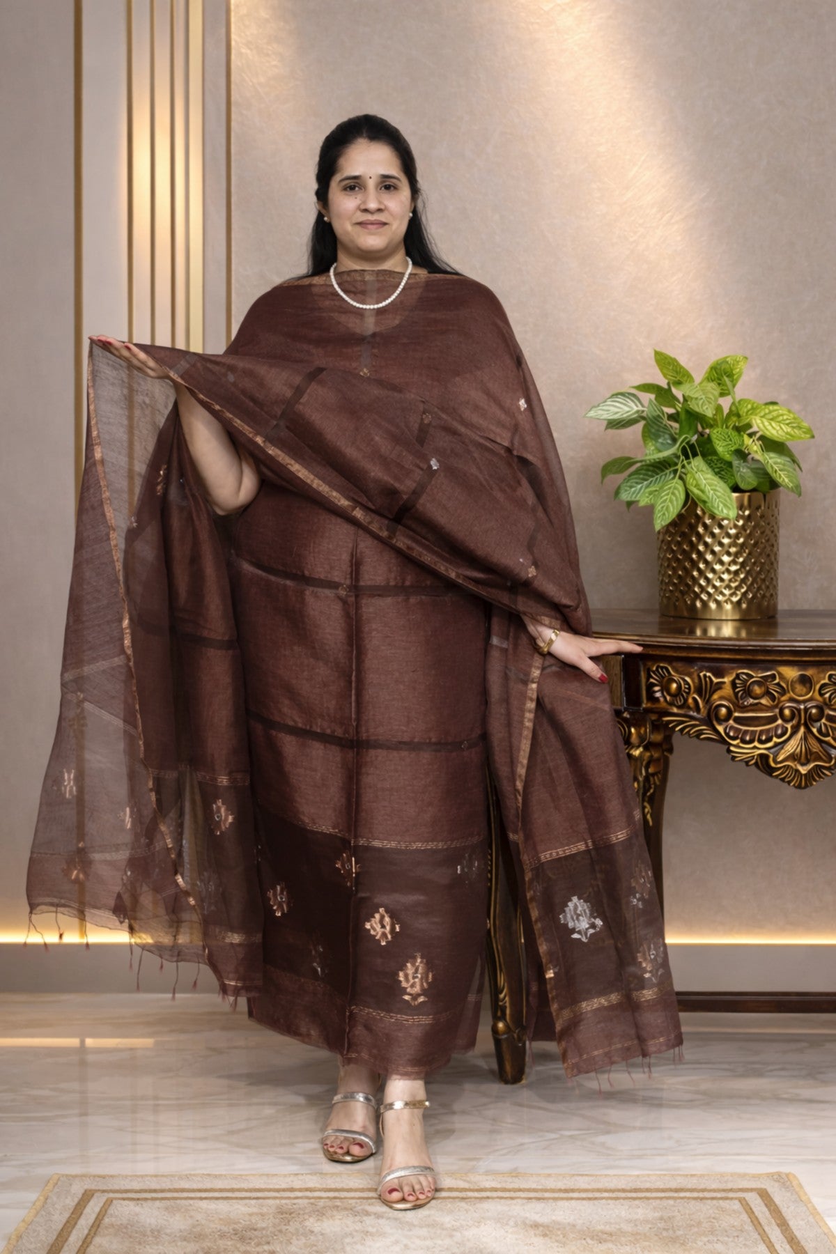 Silk Linen Jamdani Kurta Dupatta