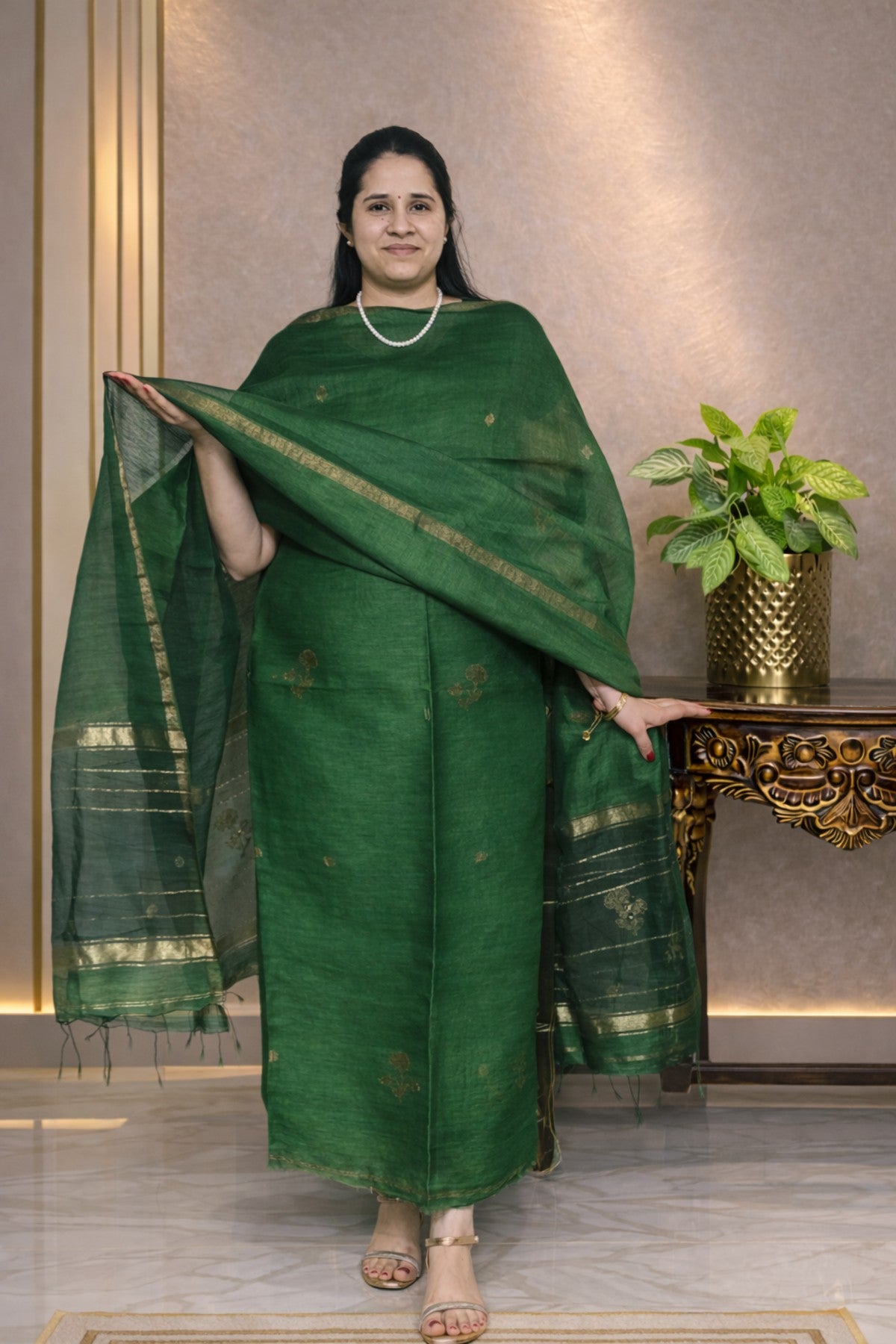 Silk Linen Jamdani Kurta Dupatta
