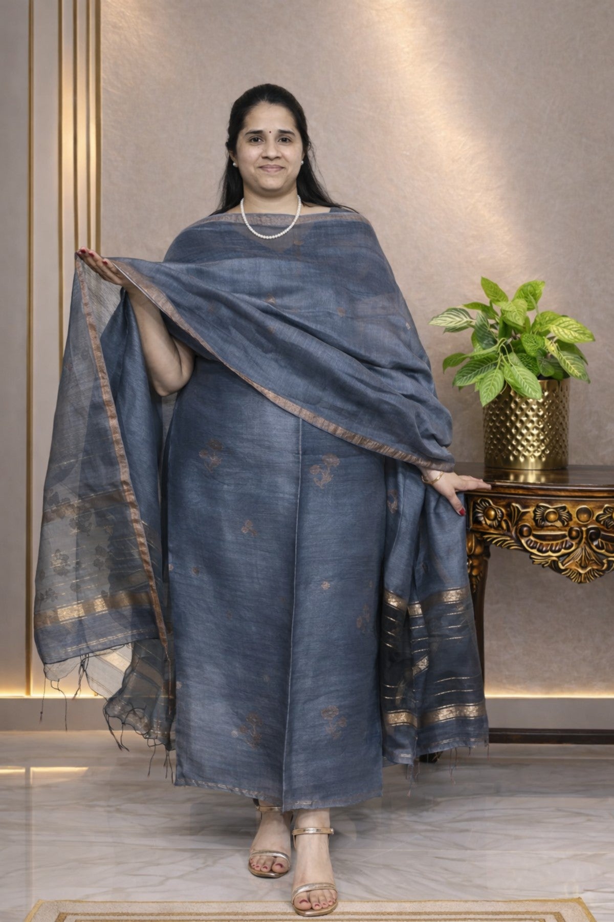Silk Linen Jamdani Kurta Dupatta