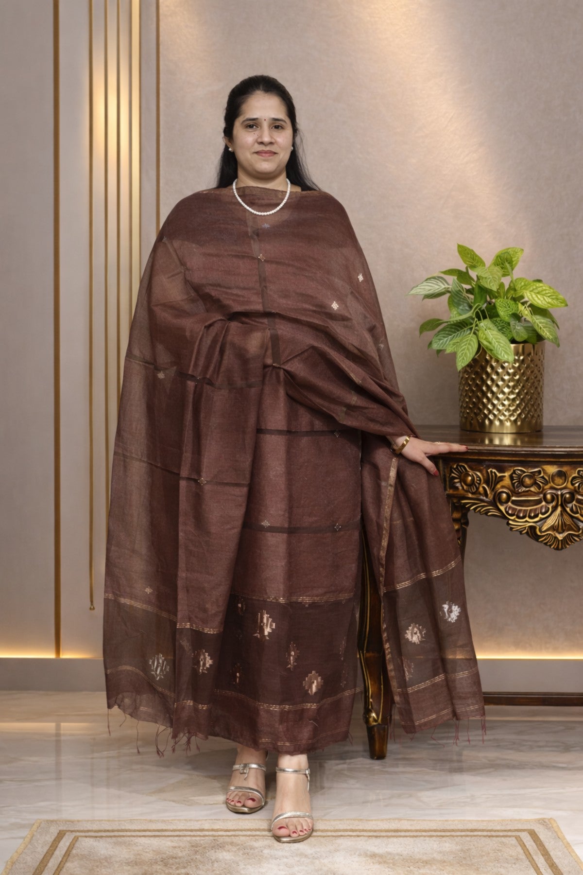 Silk Linen Jamdani Kurta Dupatta