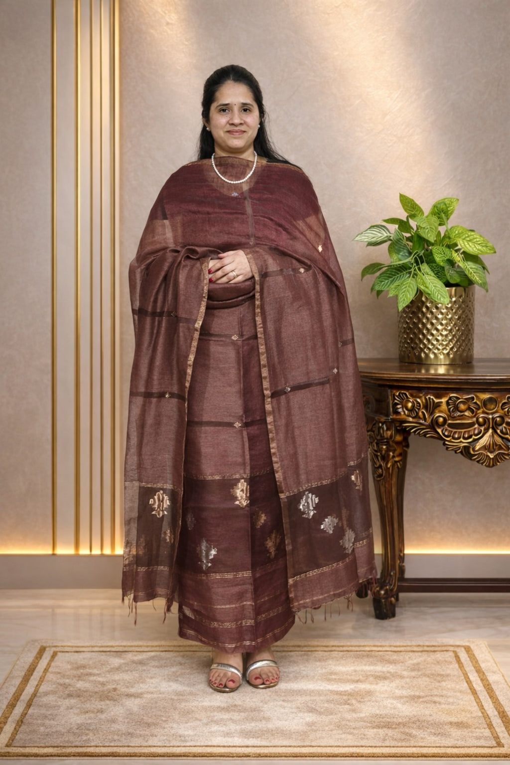 Silk Linen Jamdani Kurta Dupatta