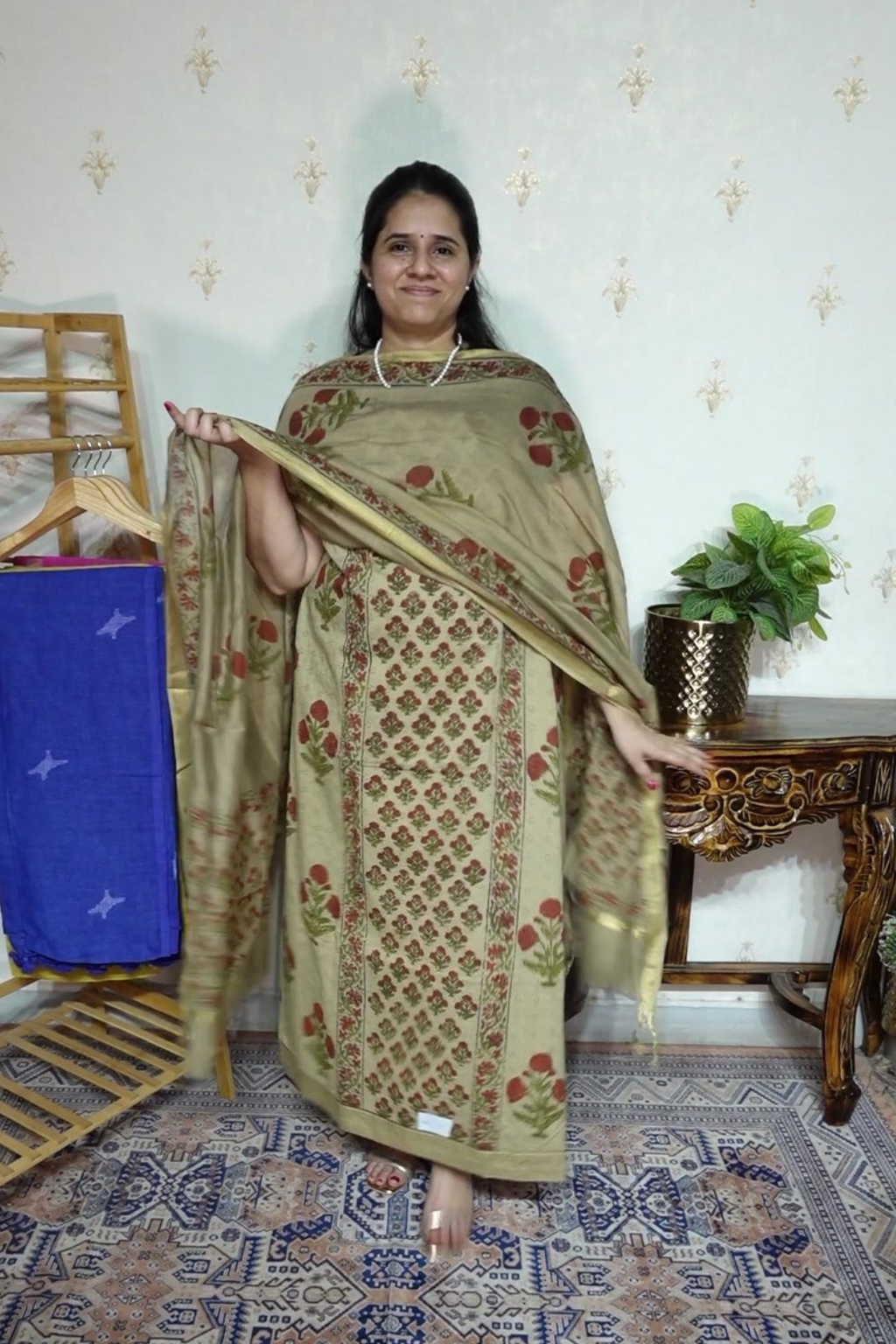 Handloom Cotton Suit Set with Hakoba Chikankari & Maheshwari Dupatta