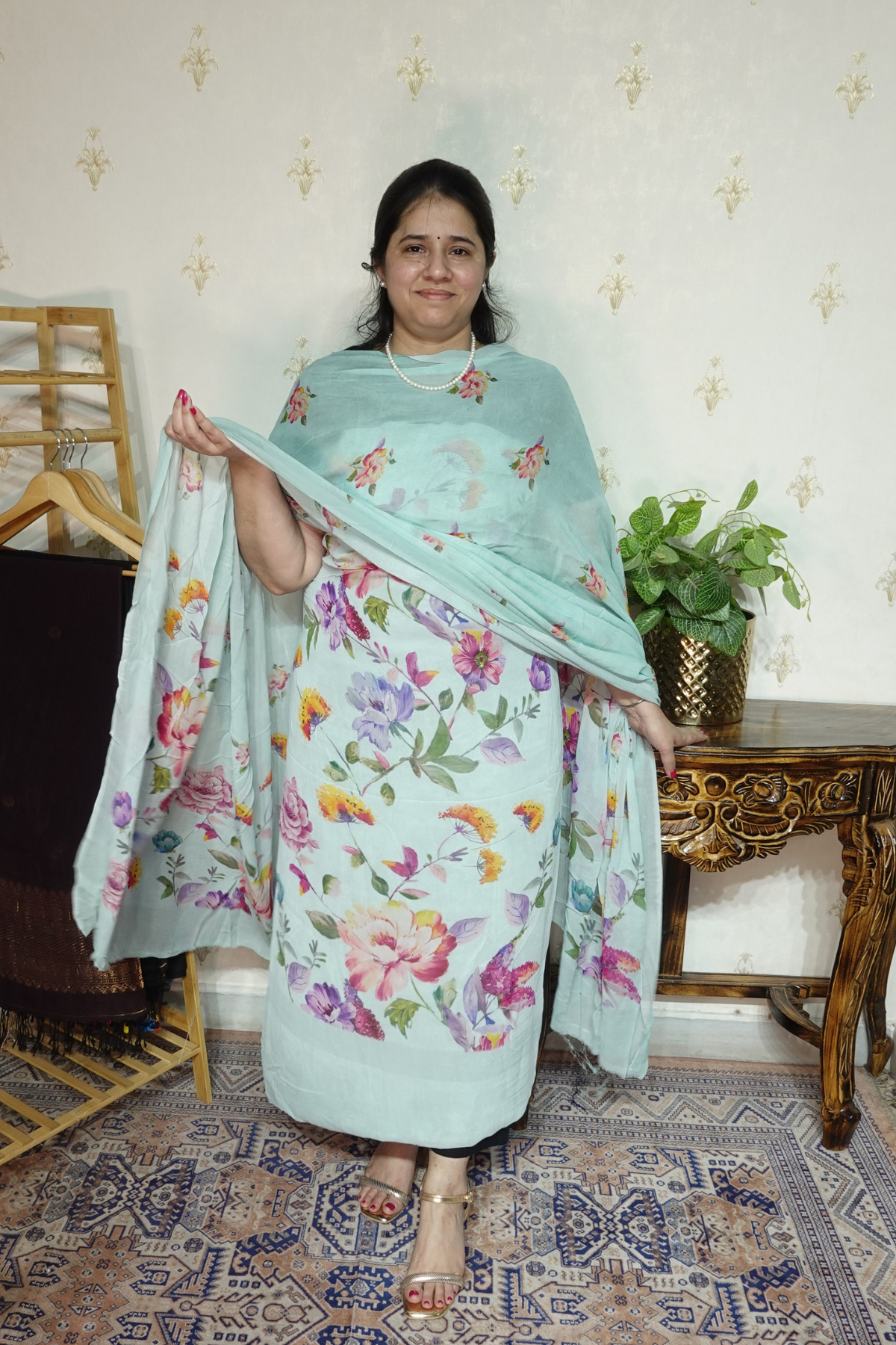 Polka Print on Georgette with Georgette Dupatta and Crape bottom