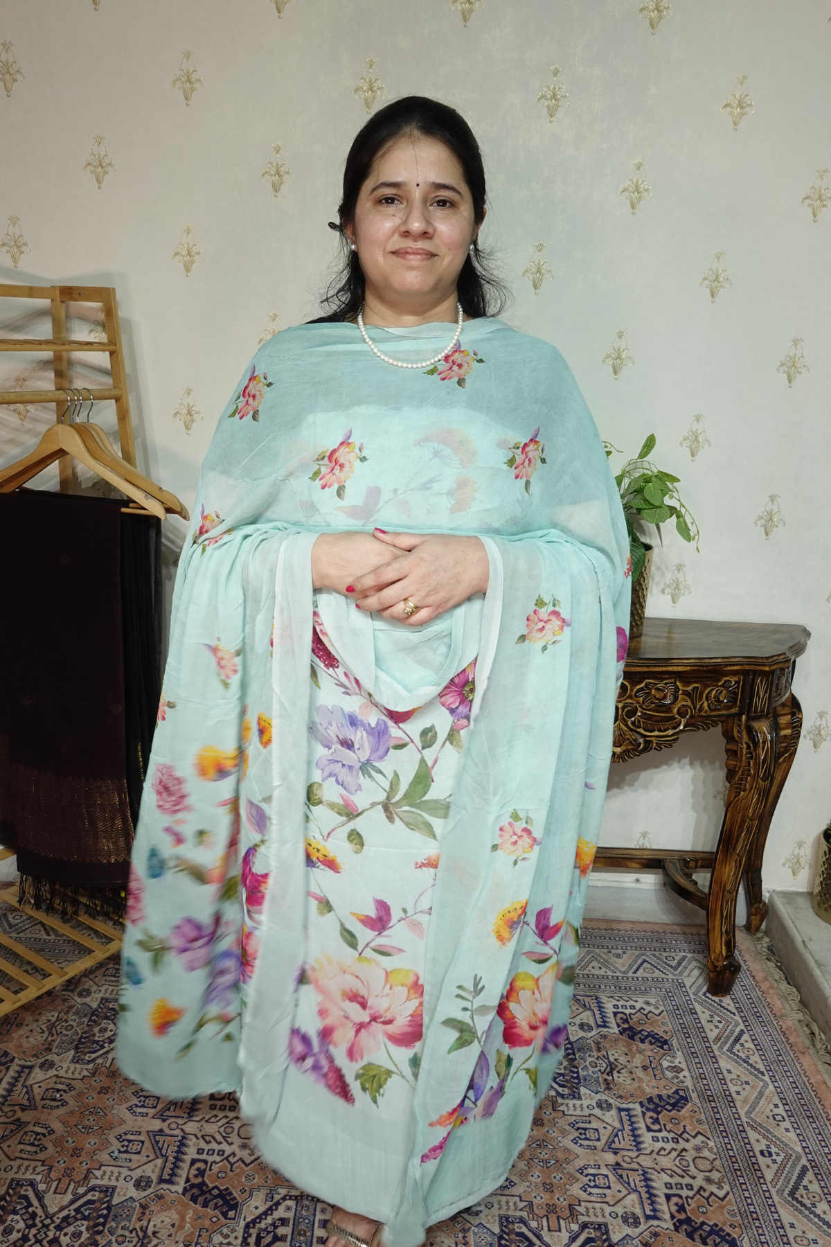 Polka Print on Georgette with Georgette Dupatta and Crape bottom