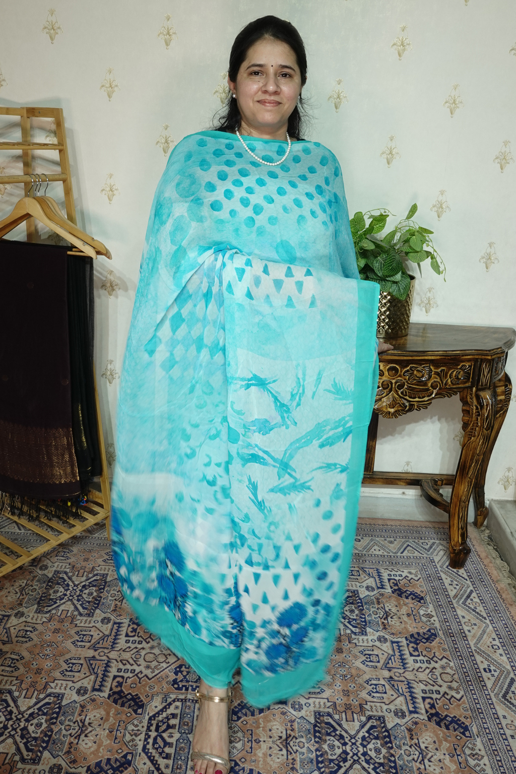 Polka Print on Georgette with Georgette Dupatta and Crape bottom