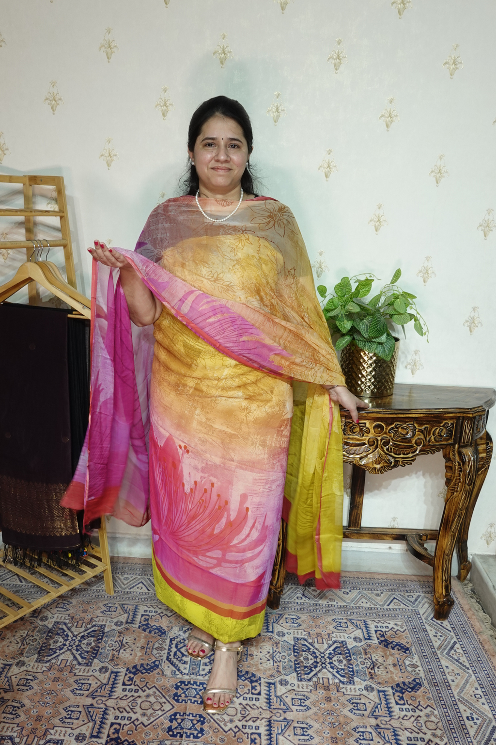 Polka Print on Georgette with Georgette Dupatta and Crape bottom