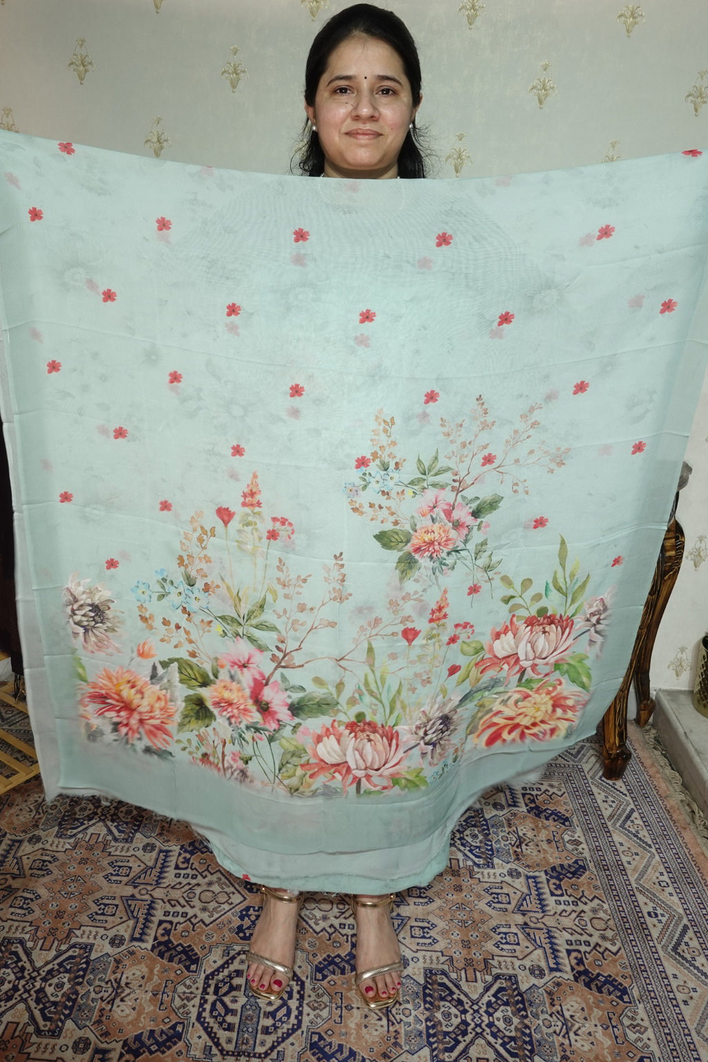 Polka Print on Georgette with Georgette Dupatta and Crape bottom