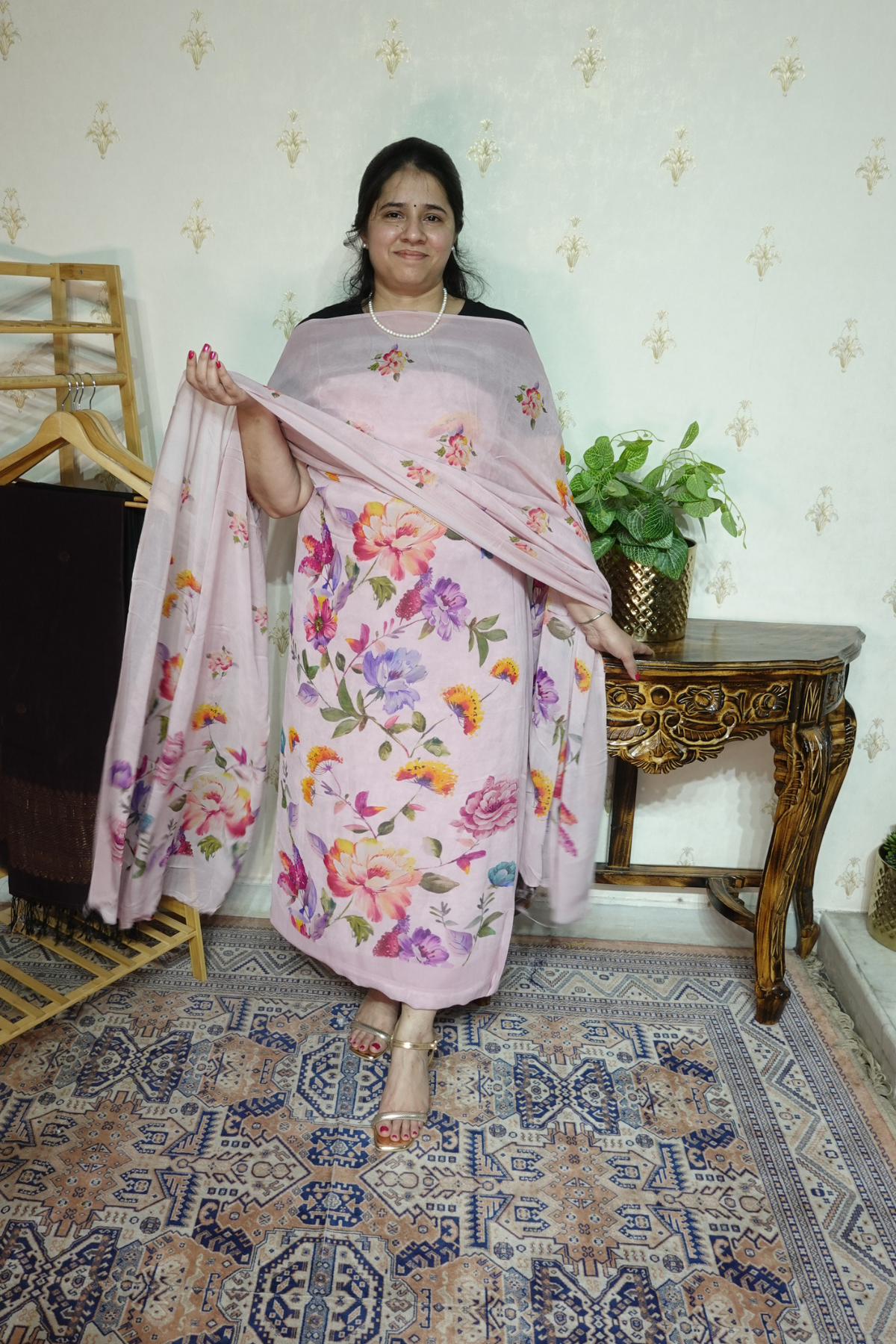 Polka Print on Georgette with Georgette Dupatta and Crape bottom