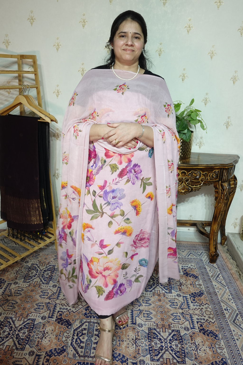 Polka Print on Georgette with Georgette Dupatta and Crape bottom