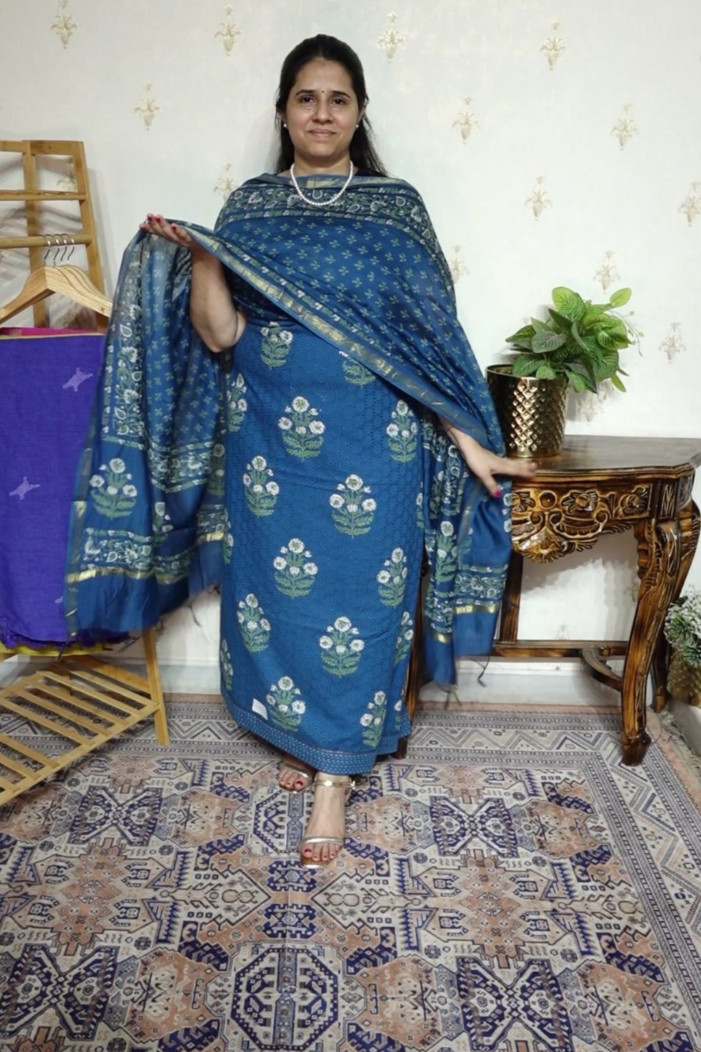 Handloom Cotton Suit Set with Hakoba Chikankari & Maheshwari Dupatta