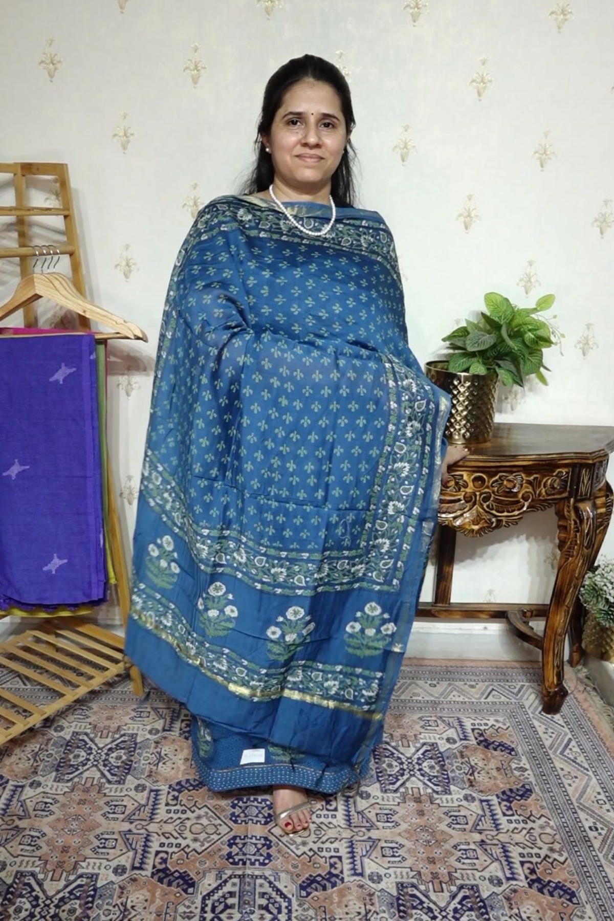 Handloom Cotton Suit Set with Hakoba Chikankari & Maheshwari Dupatta