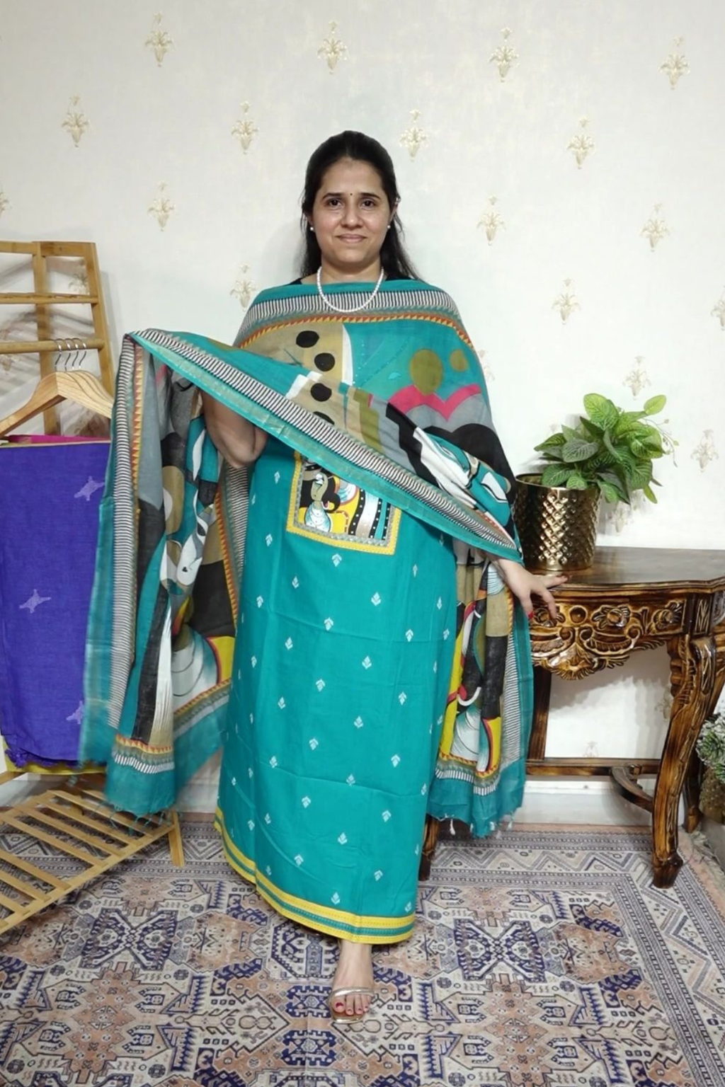 Handloom Cotton Suit Set with Printed Cotton Dupatta