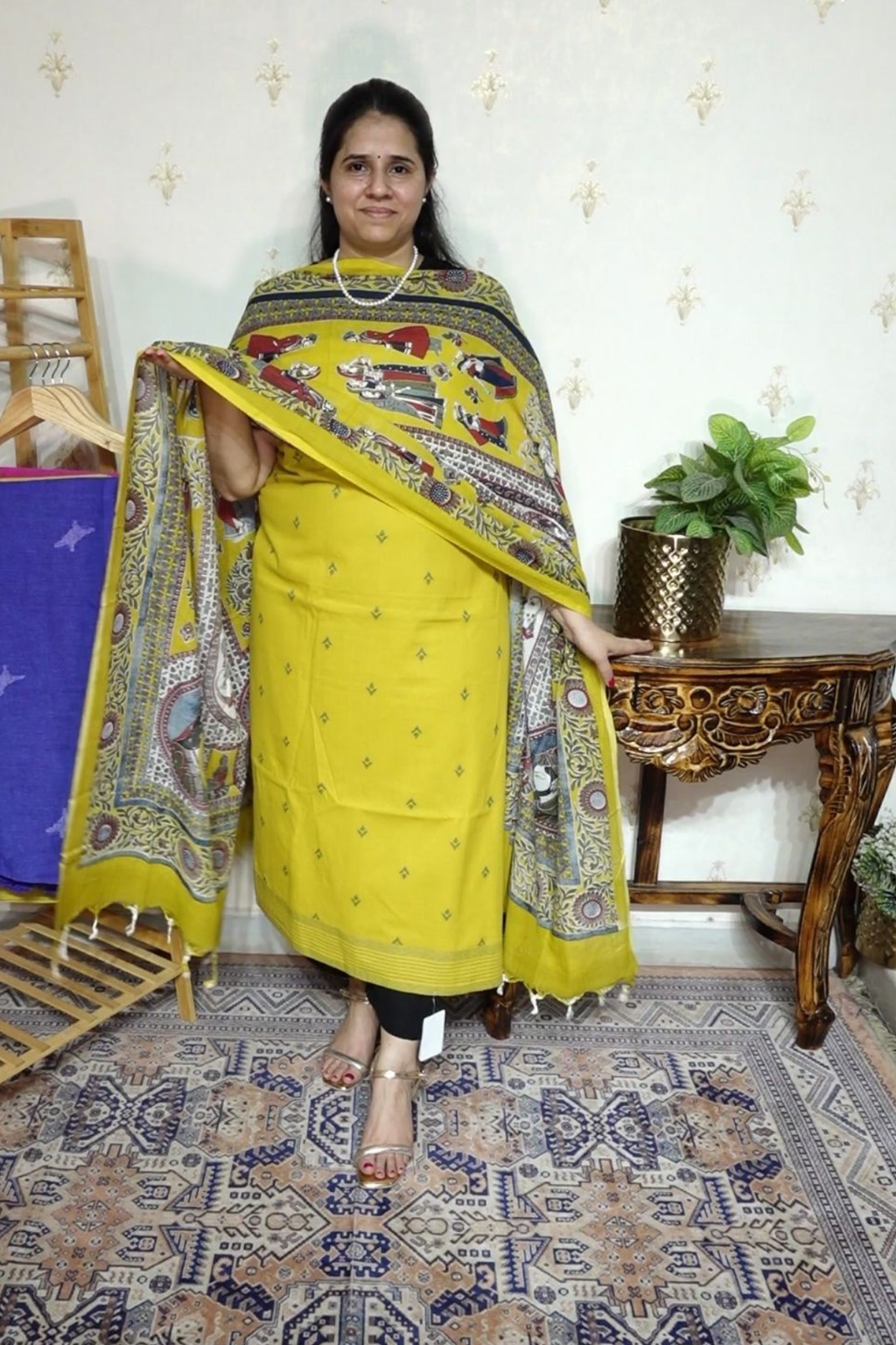 Handloom Cotton Suit Set with Printed Cotton Dupatta