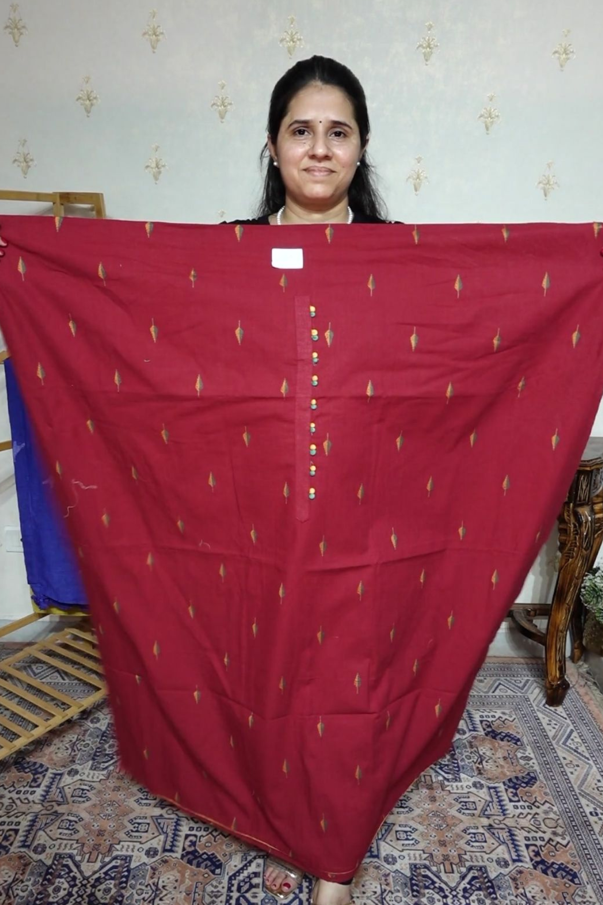 Handloom Cotton Suit Set with Pure Mul Dupatta & Intricate Appliqué Work
