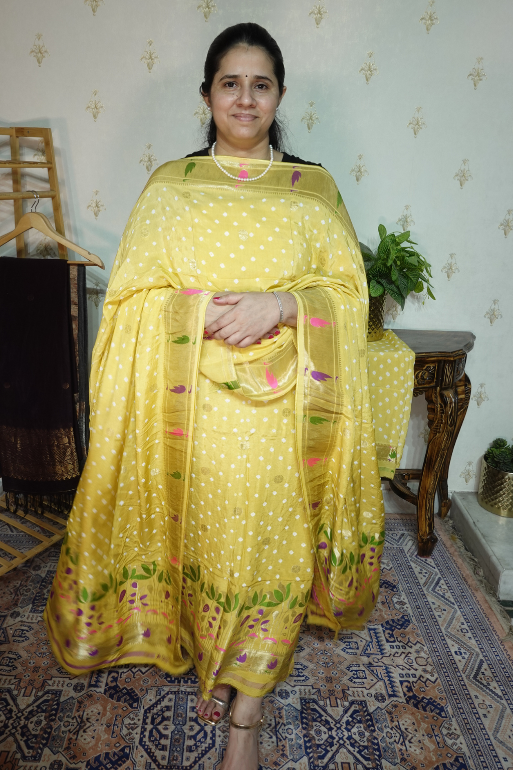 Pure modal silk full set with hand done bandhani and zari weaving
