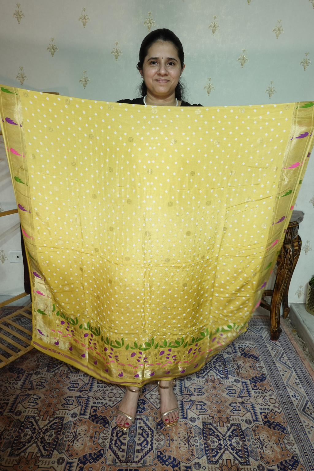Pure modal silk full set with hand done bandhani and zari weaving