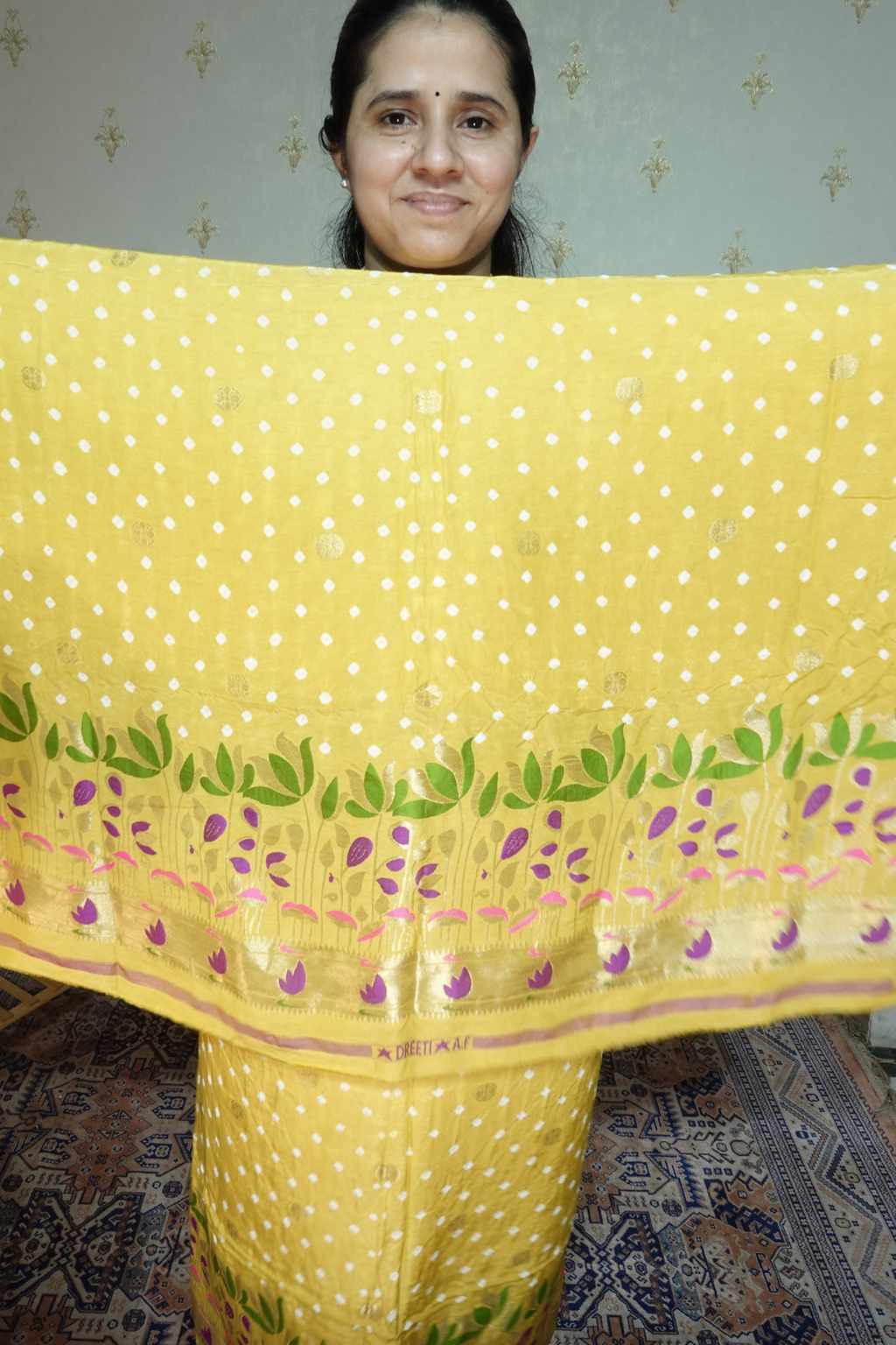 Pure modal silk full set with hand done bandhani and zari weaving