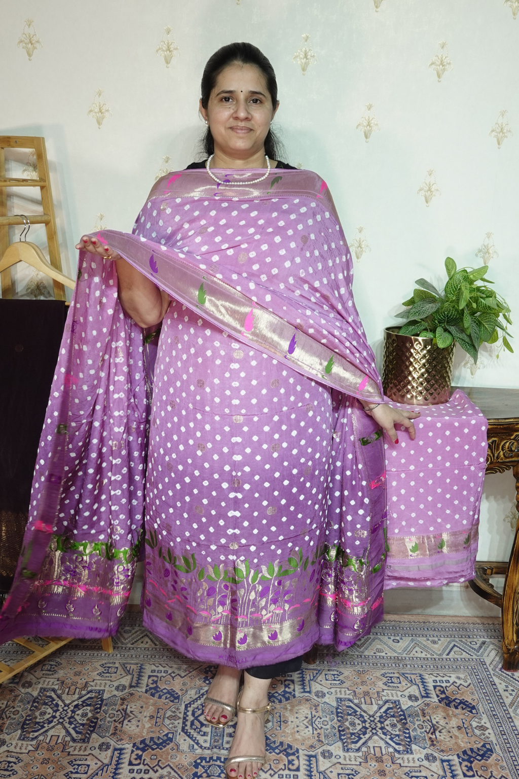 Pure modal silk full set with hand done bandhani and zari weaving