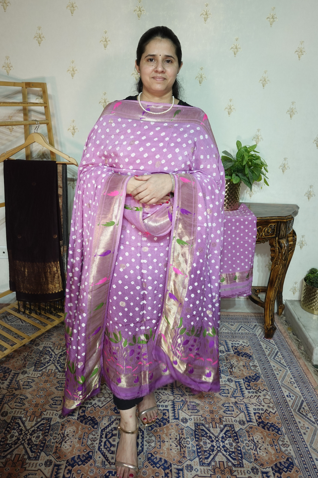 Pure modal silk full set with hand done bandhani and zari weaving