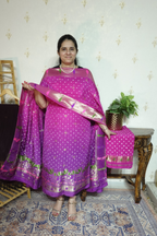 Pure modal silk full set with hand done bandhani and zari weaving