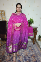 Pure modal silk full set with hand done bandhani and zari weaving