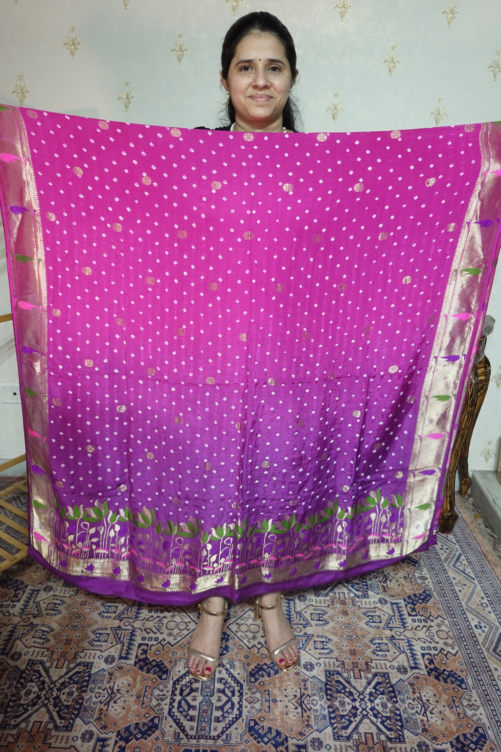 Pure modal silk full set with hand done bandhani and zari weaving