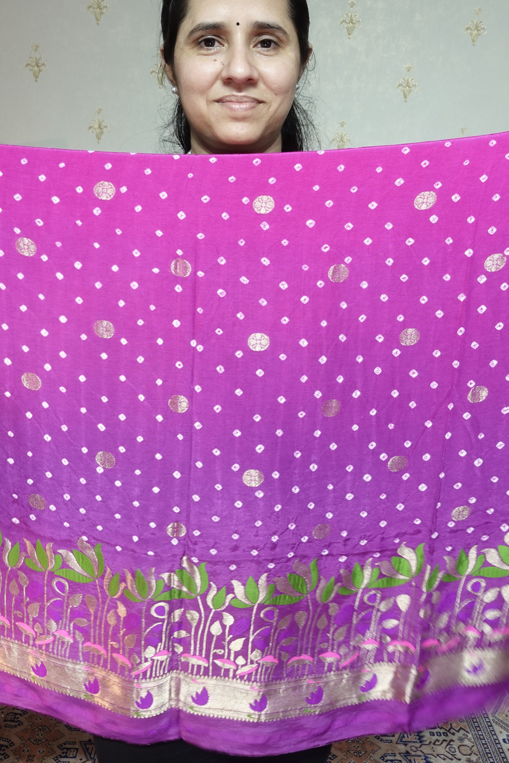 Pure modal silk full set with hand done bandhani and zari weaving