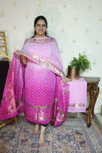 Pure modal silk full set with hand done bandhani and zari weaving