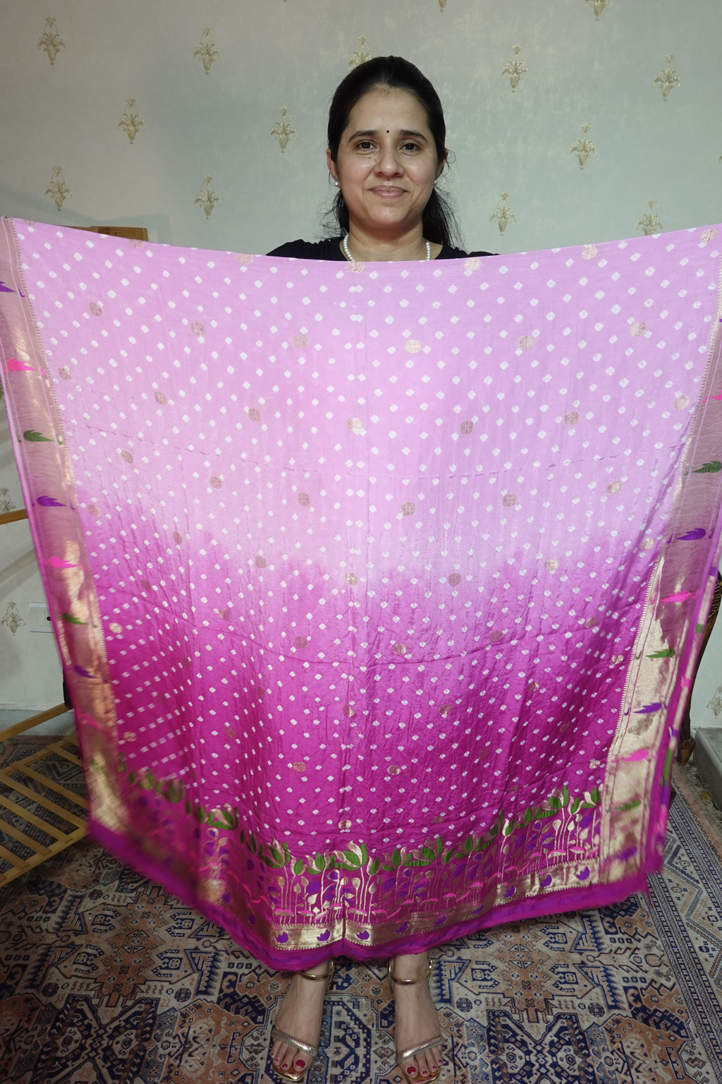 Pure modal silk full set with hand done bandhani and zari weaving