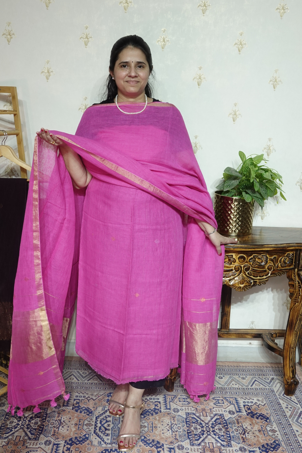 Jayshree Linen jamdani with Thread weaving  Dupatta -2pc