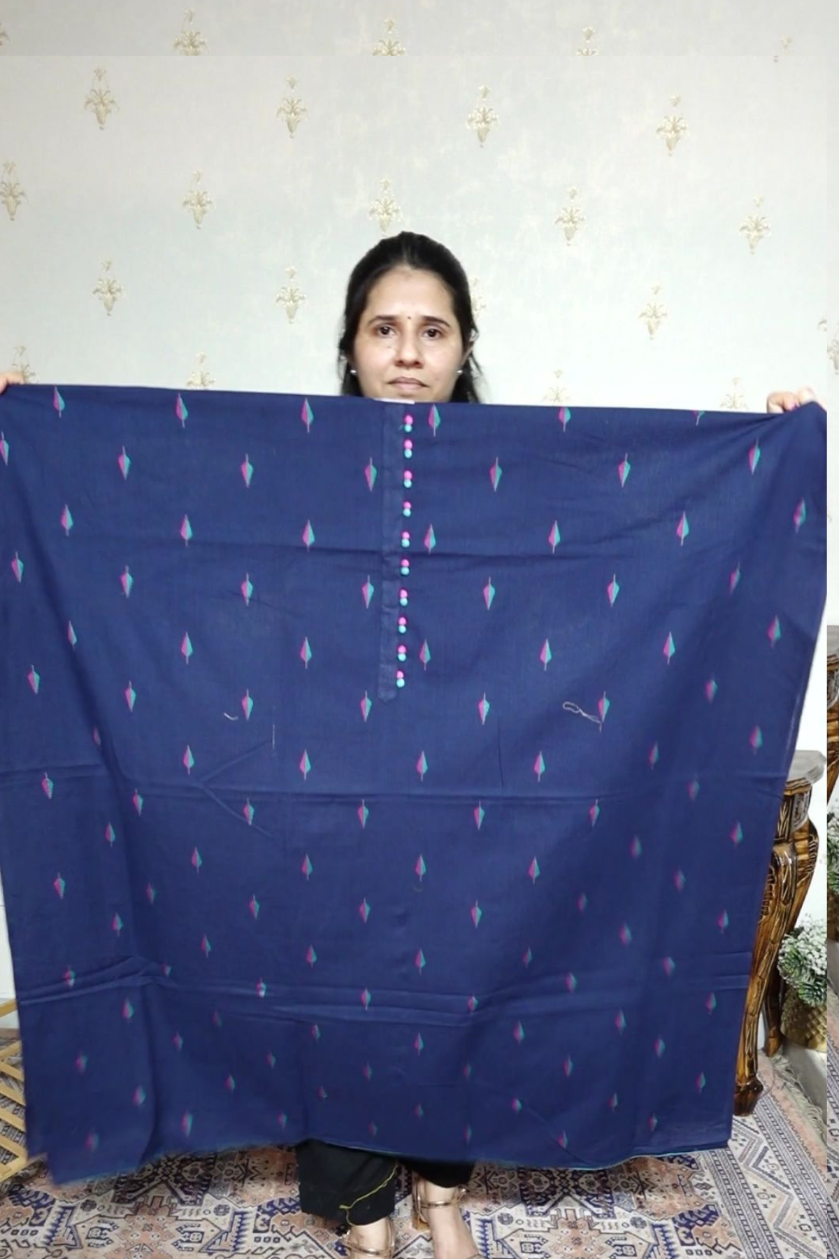 Handloom Cotton Suit Set with Pure Mul Dupatta & Intricate Appliqué Work
