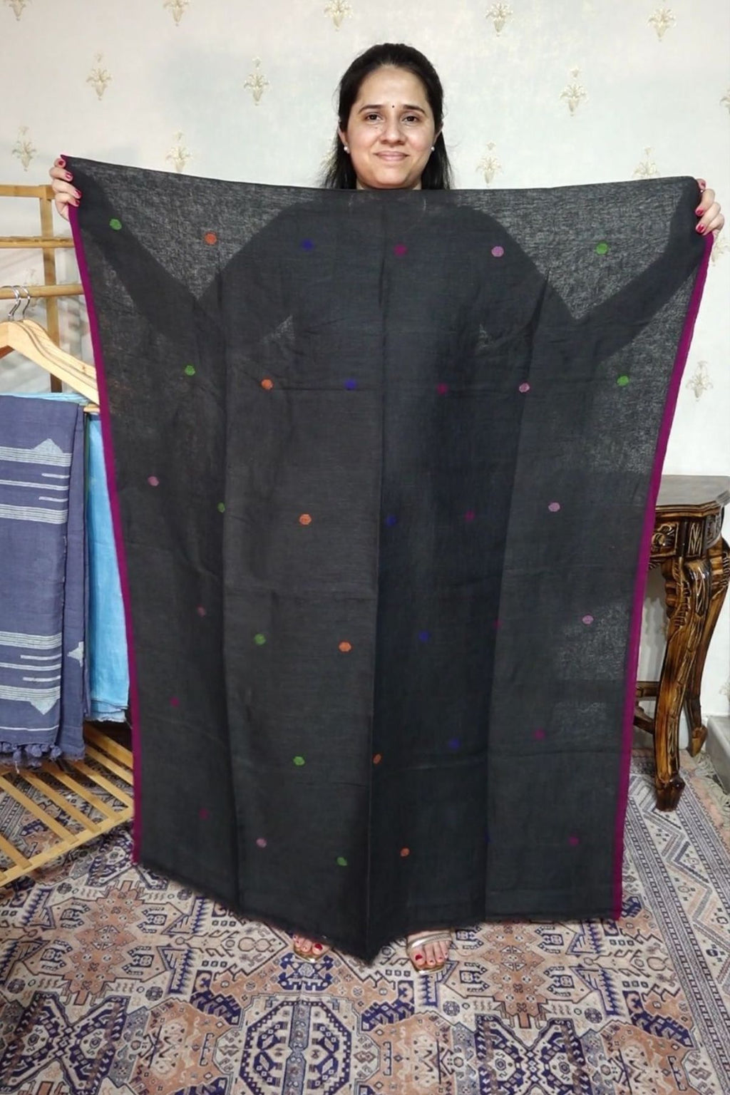 Jayshree Linen jamdani with Paithni  Border Dupatta -2pc