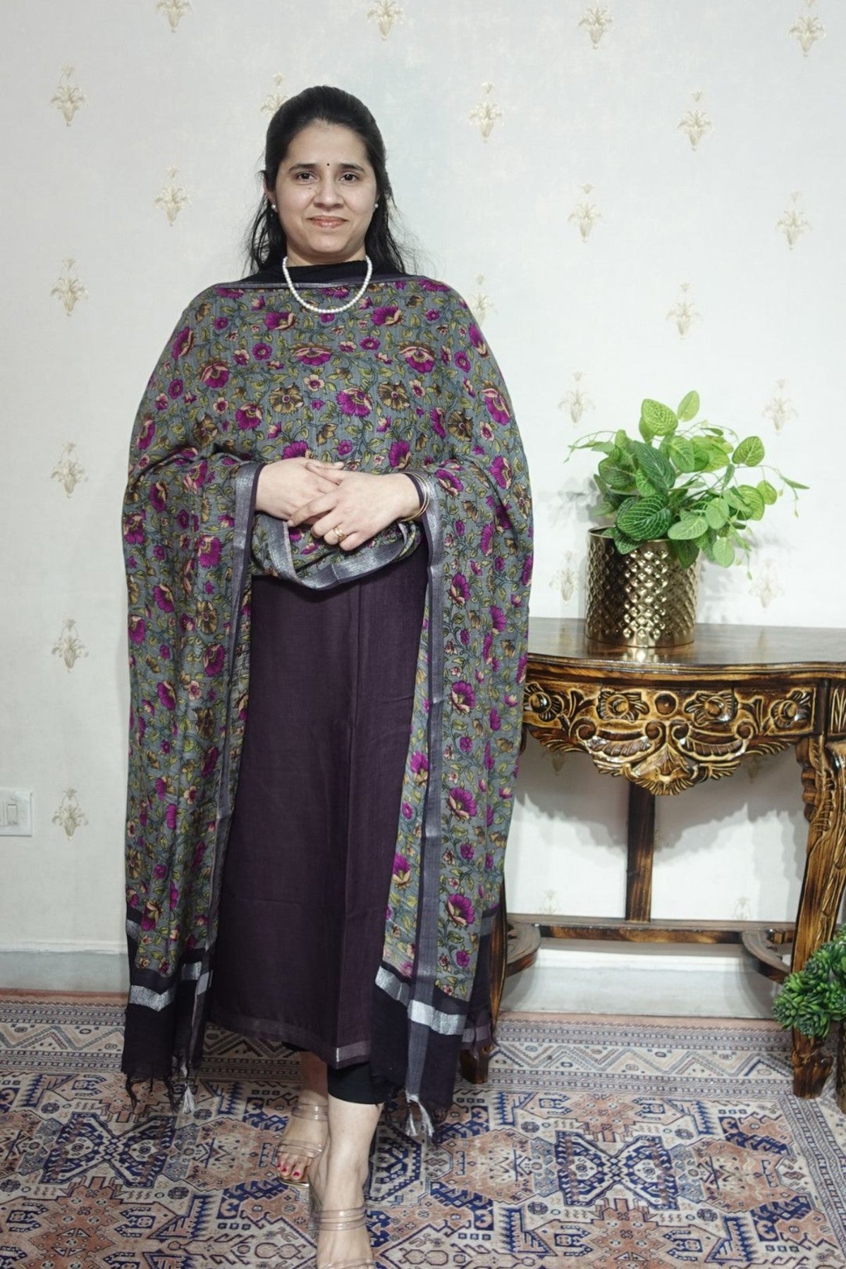 Cotton Linen With Kalamkari Dupatta
