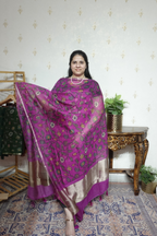 Mulchanderi Elegance: Tissue Border with Banarasi Weave and kalamkari Dupatta