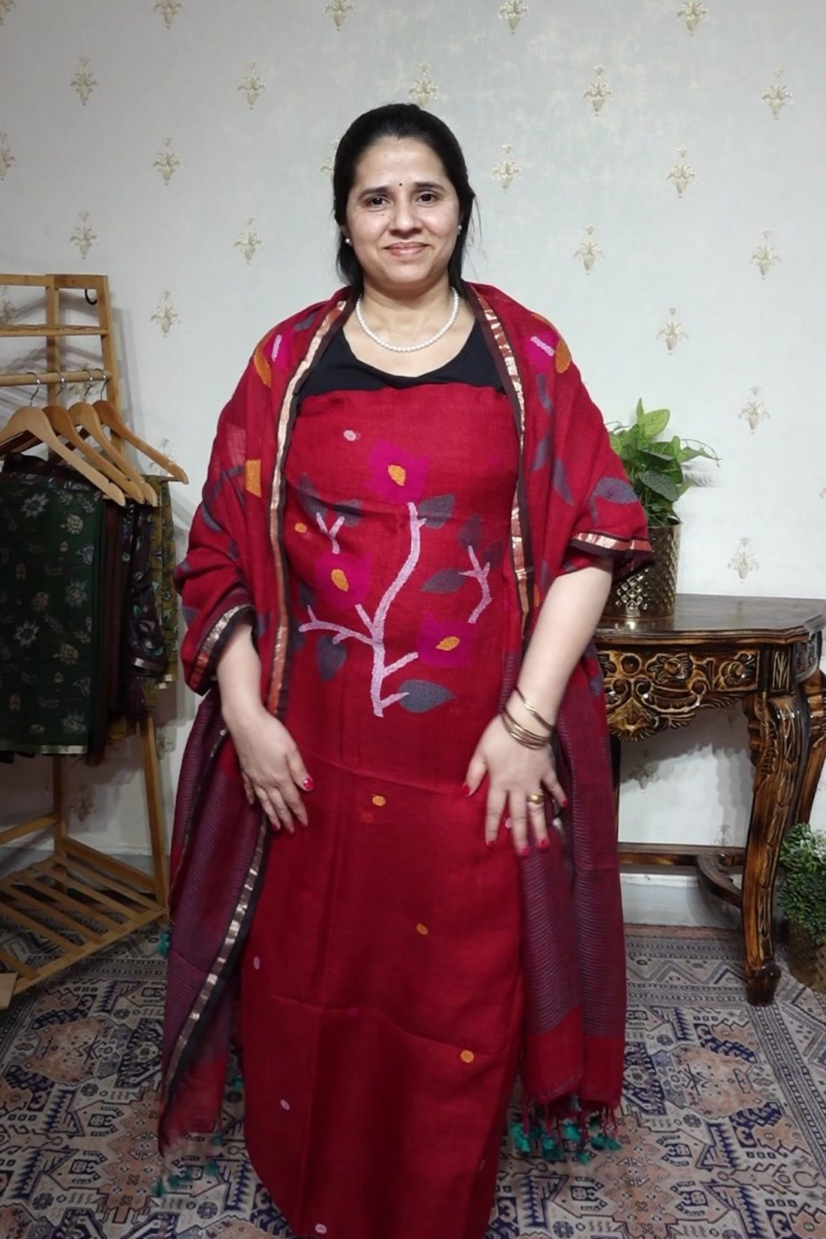 Jayshree Linen jamdani with Full Jaal Dupatta -2pc