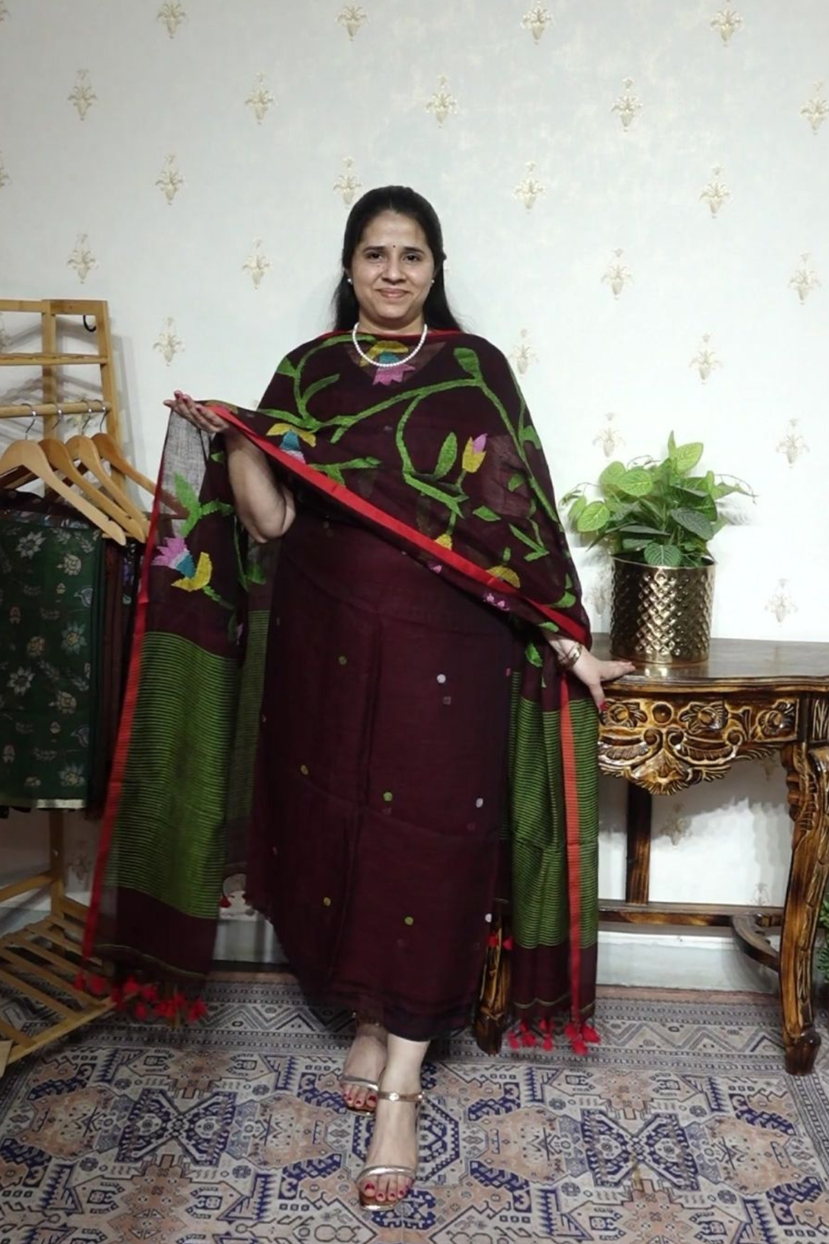 Jayshree Linen jamdani with Full Jaal Dupatta -2pc