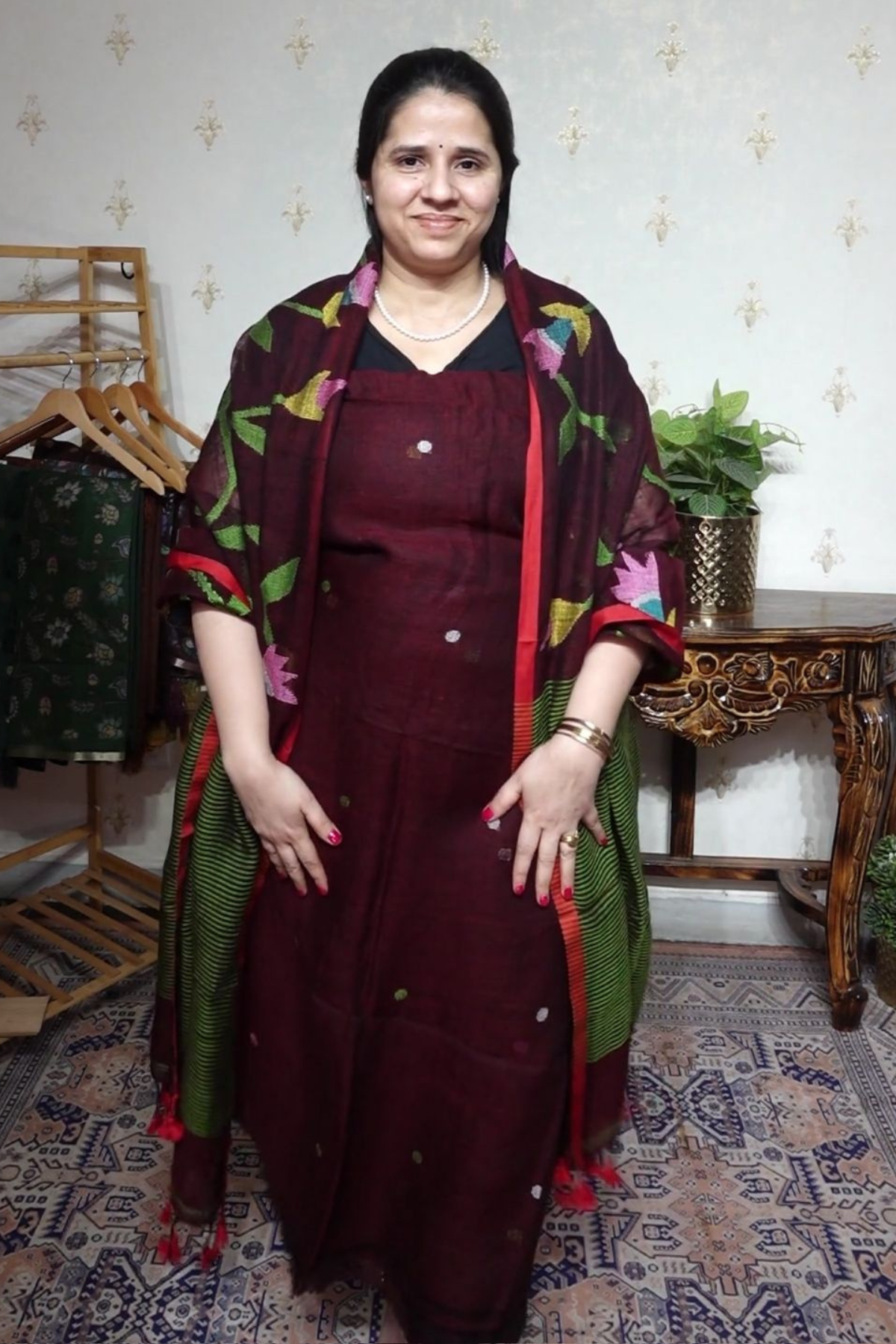 Jayshree Linen jamdani with Full Jaal Dupatta -2pc