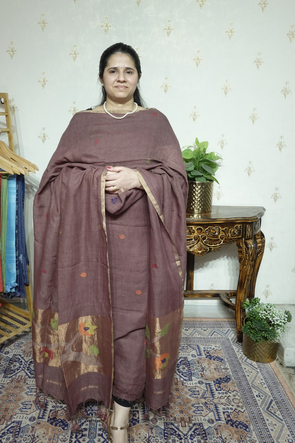 Jayshree Linen jamdani with Paithni  Border Dupatta -2pc