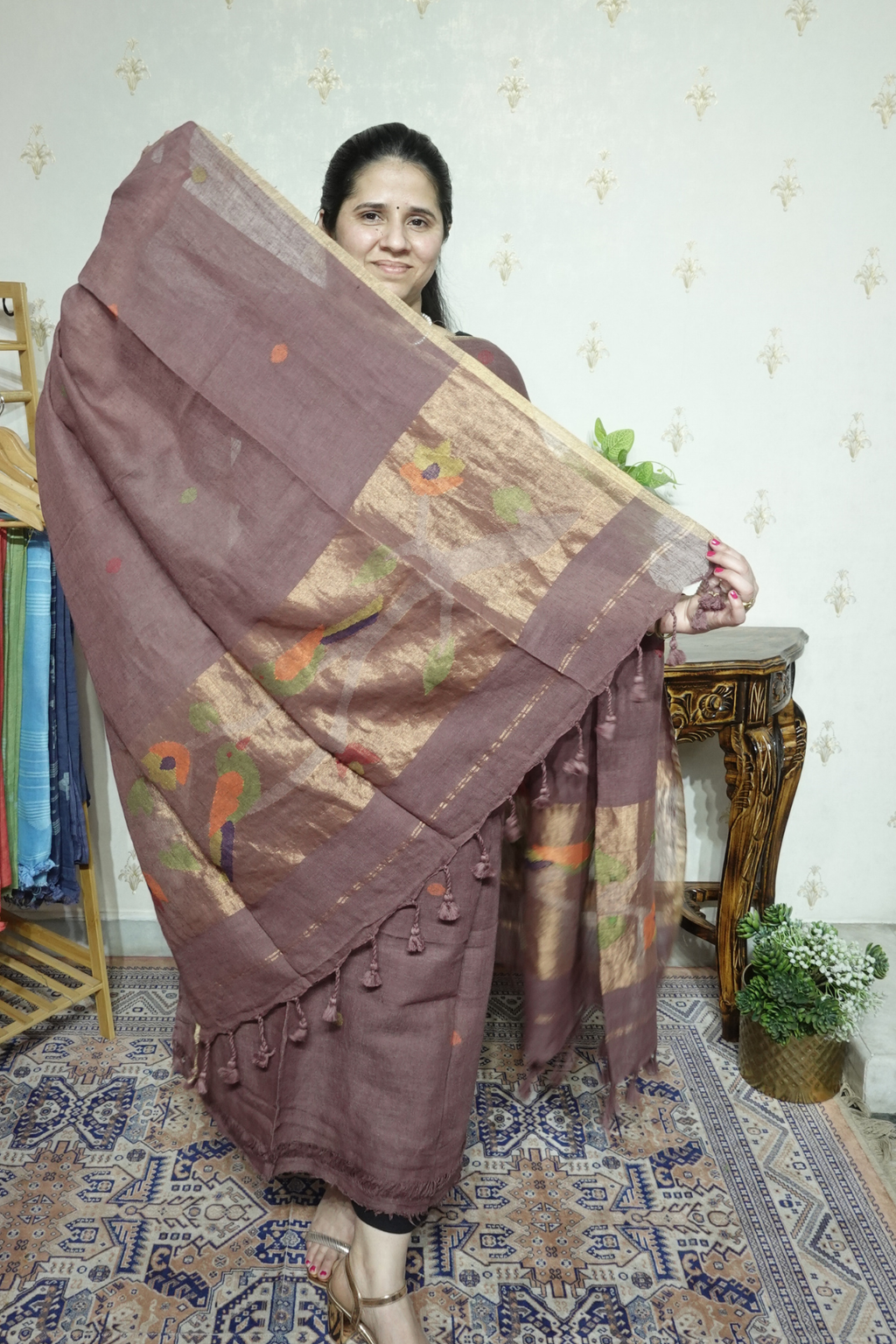 Jayshree Linen jamdani with Paithni  Border Dupatta -2pc