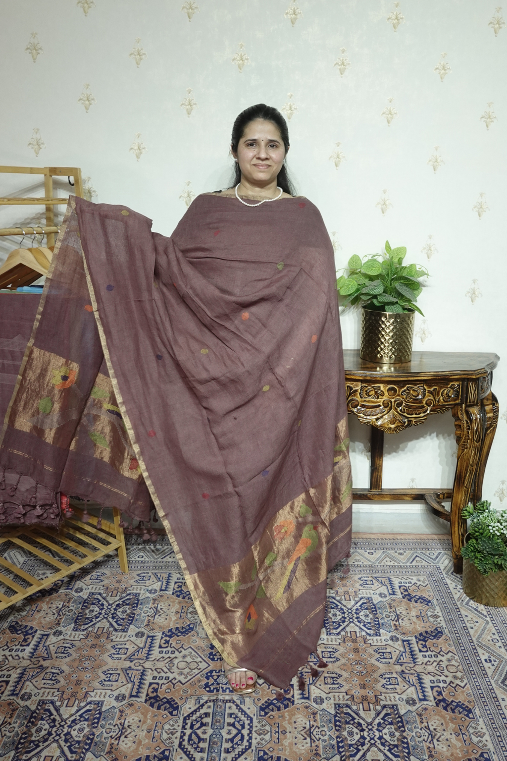 Jayshree Linen jamdani with Paithni  Border Dupatta -2pc
