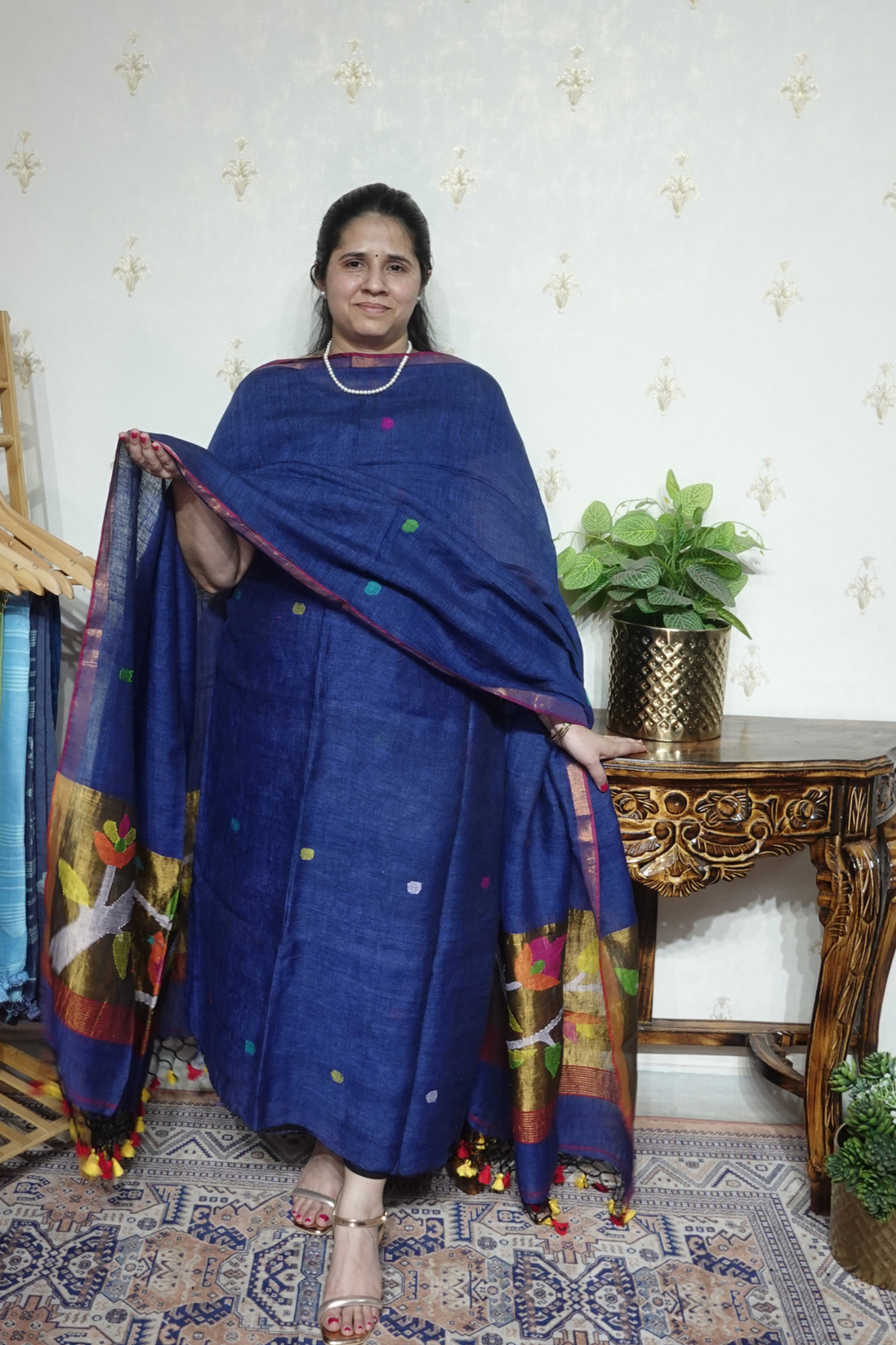 Jayshree Linen jamdani with Paithni  Border Dupatta -2pc