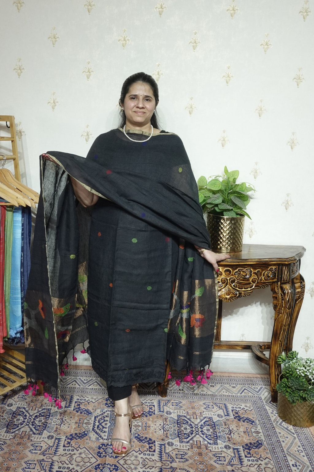 Jayshree Linen jamdani with Paithni  Border Dupatta -2pc