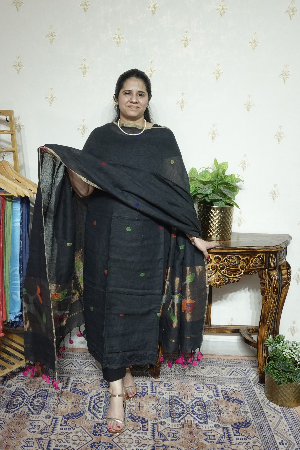 Jayshree Linen jamdani with Paithni  Border Dupatta -2pc