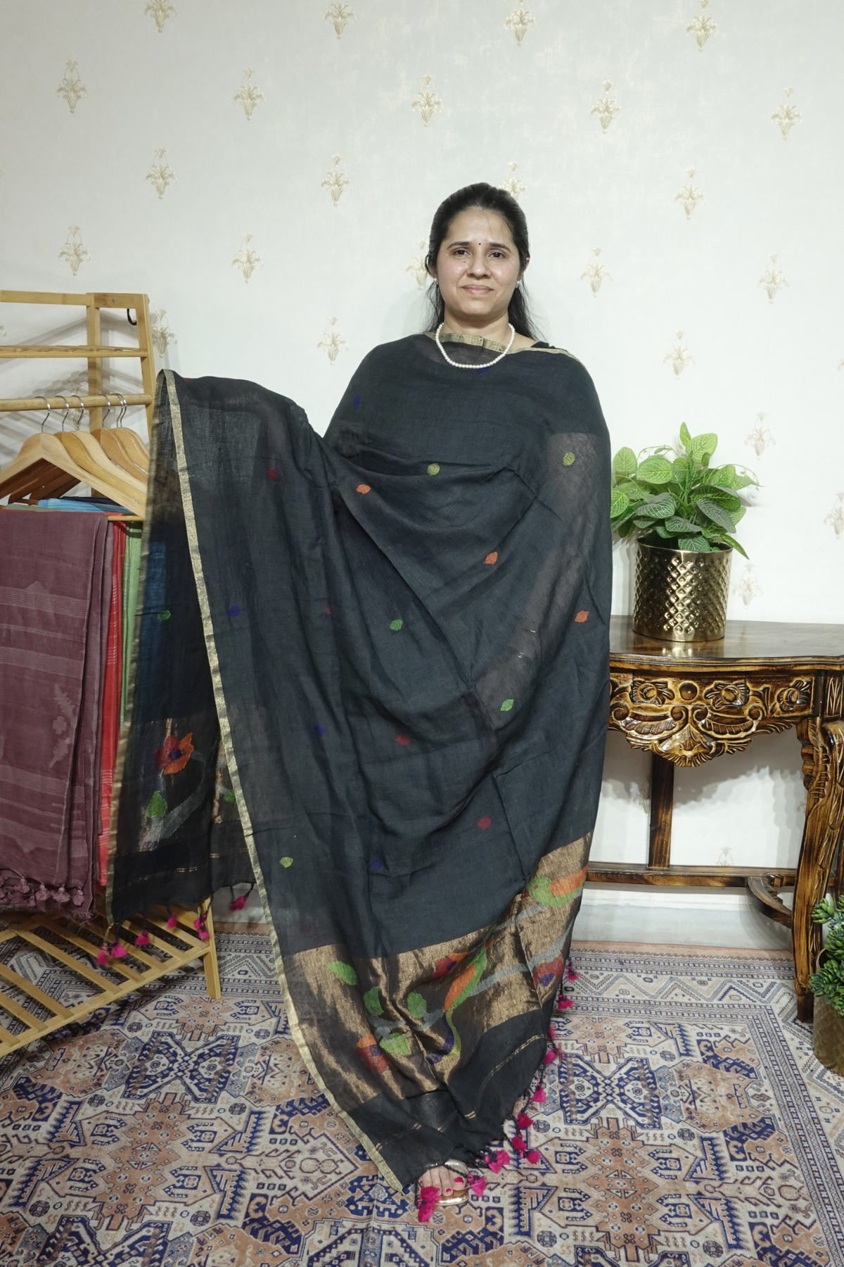 Jayshree Linen jamdani with Paithni  Border Dupatta -2pc