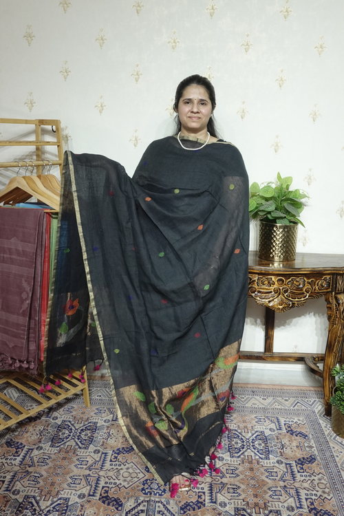Jayshree Linen jamdani with Paithni  Border Dupatta -2pc