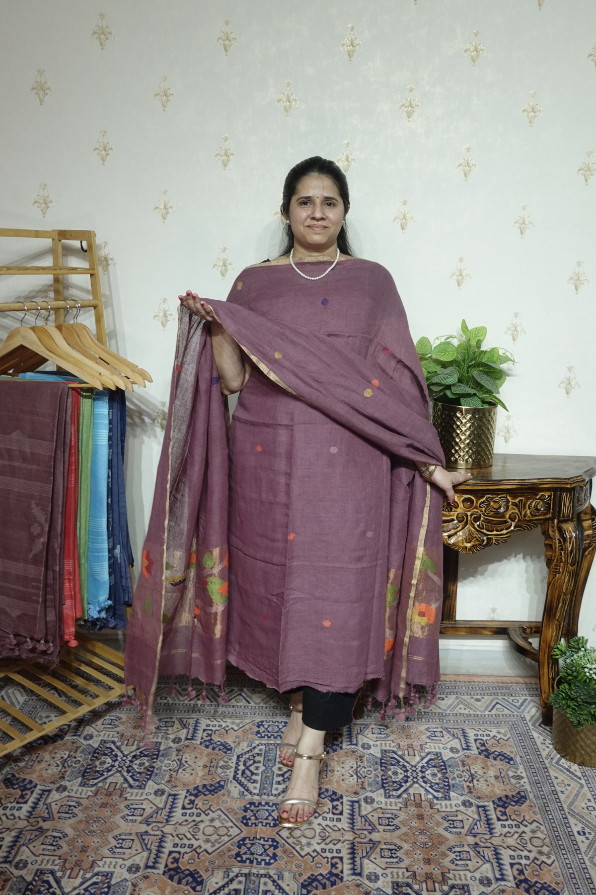 Jayshree Linen jamdani with Paithni  Border Dupatta -2pc