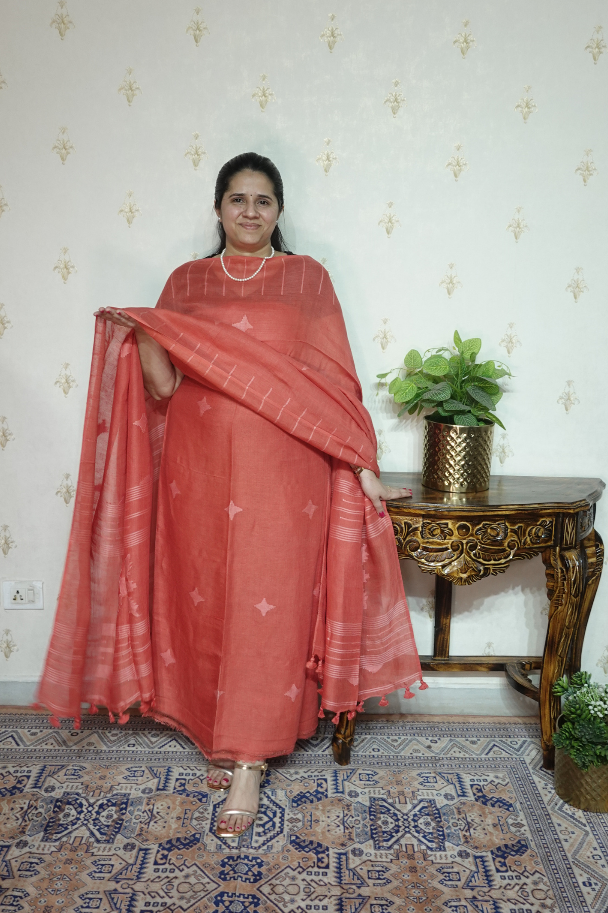 Jayshree Linen jamdani with Thread weaving  Dupatta -2pc