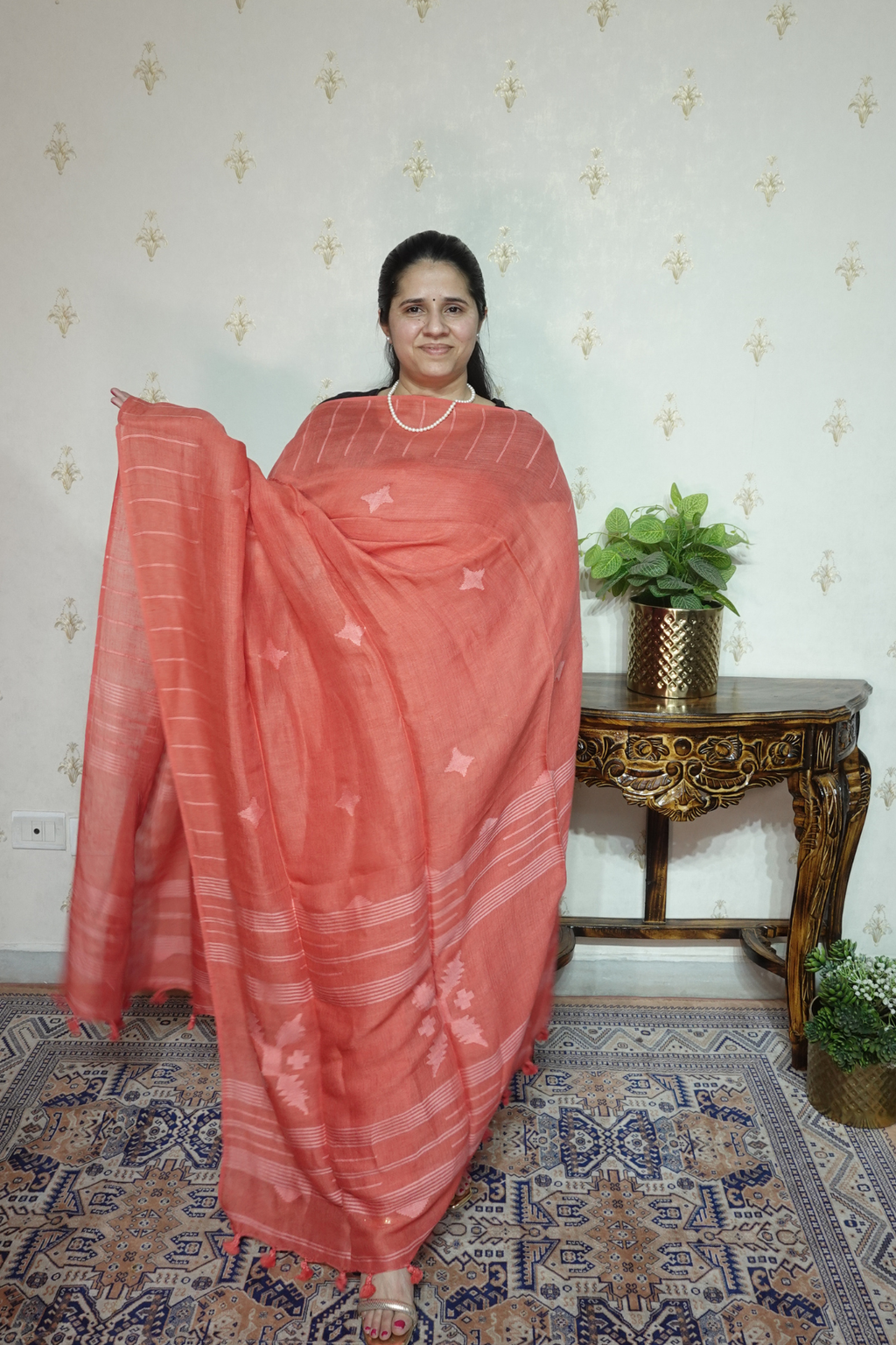 Jayshree Linen jamdani with Thread weaving  Dupatta -2pc